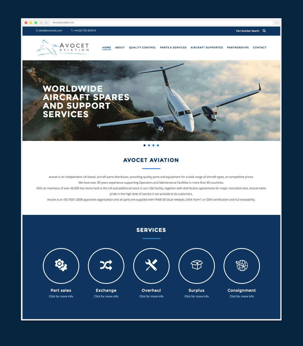 Avocet Aviation website home page design