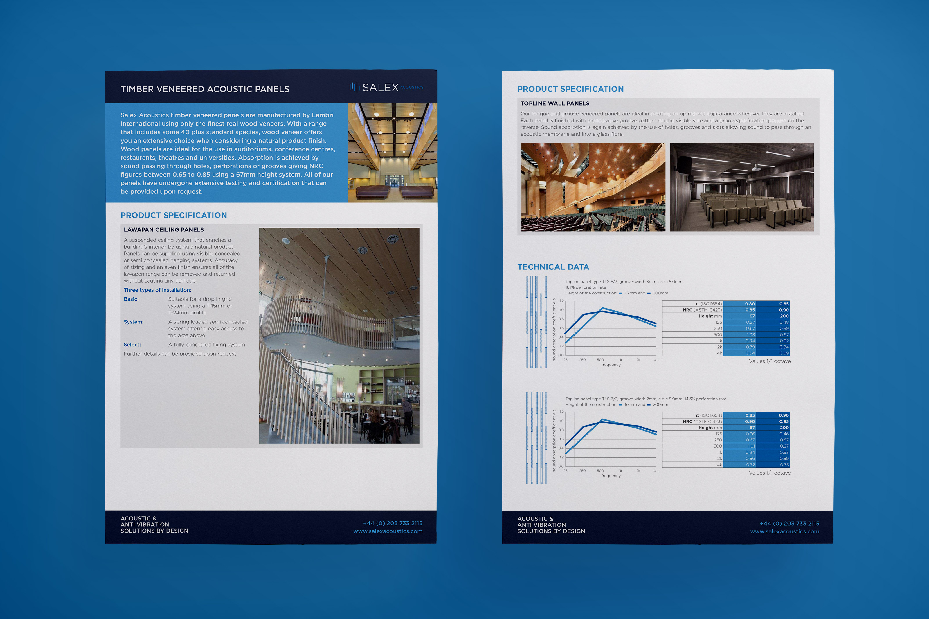 Salex Acoustics spec sheets designed by Insight Design