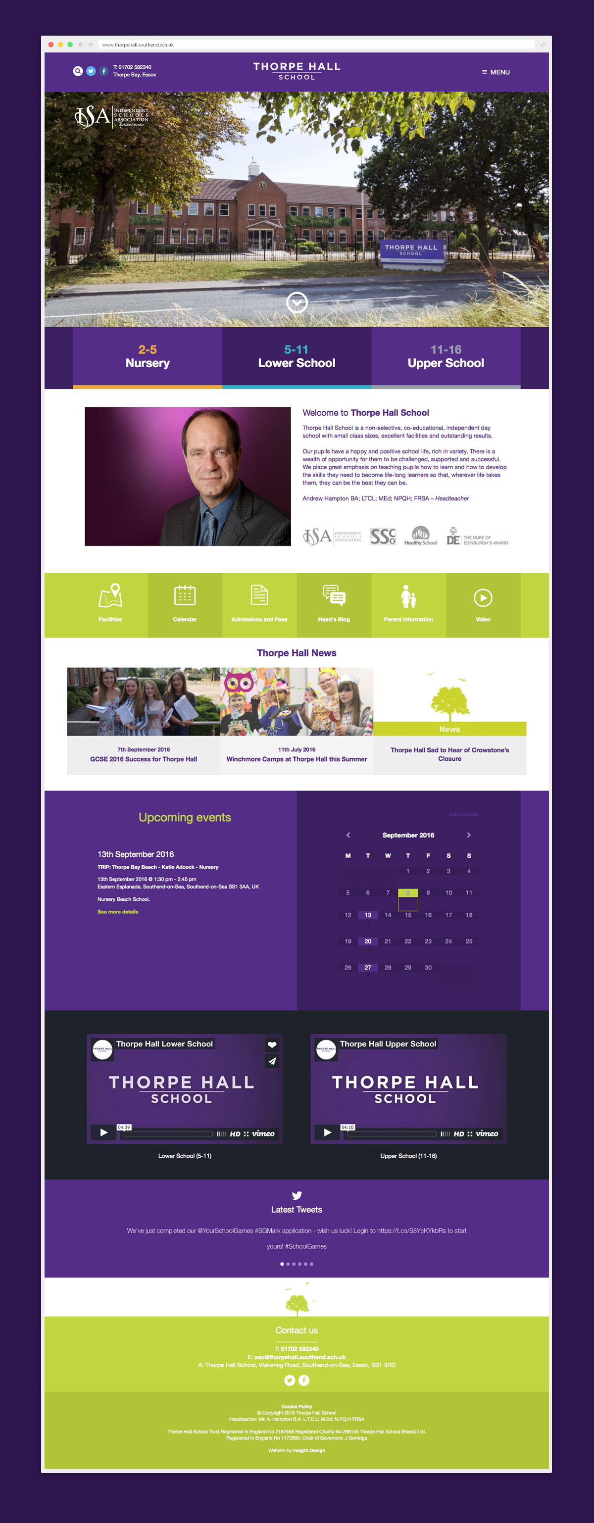 Page view of the website we designed for Thorpe Hall School in Southend