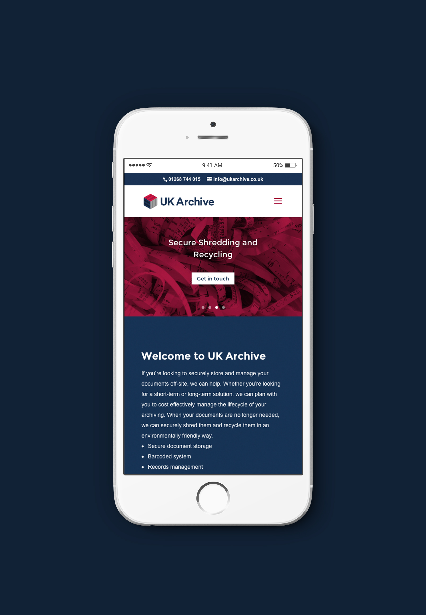 An image of an iPhone with the UK Archive website on the screen