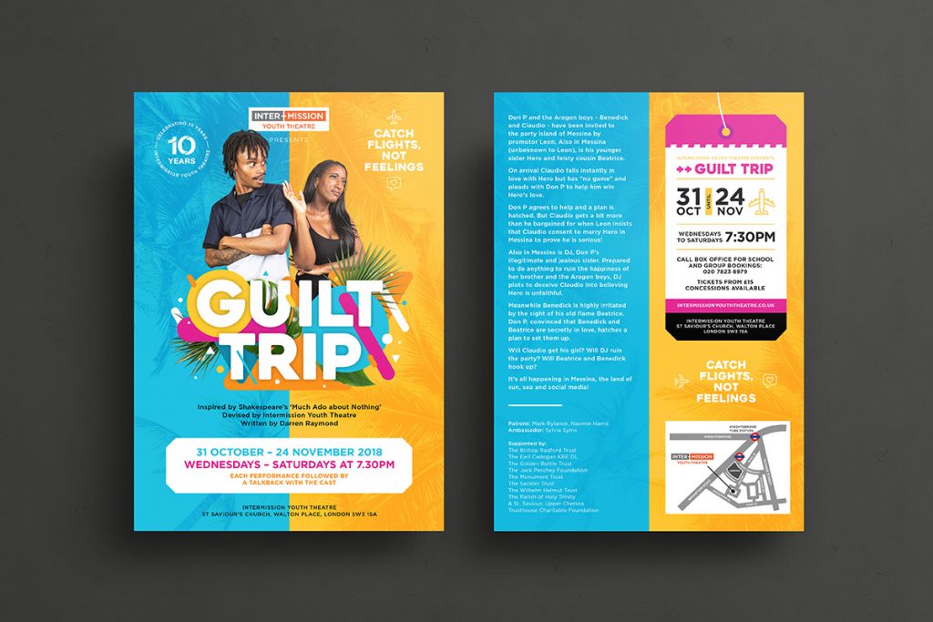 A photo of the Guilt Trip flyer for IYT, designed by Insight Design